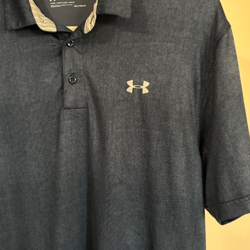 Under Armour Polo Shirt Golf HeatGear Blue Performance Loose Mens Medium M - Picture 3 of 9